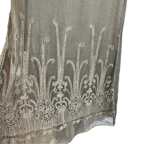 Soft Surroundings Beaux Arts Silk Tunic Top Taupe Embellished Sz S - Picture 9 of 12